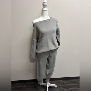 Gray Off-Shoulder Knit Sweater and Jogger Set